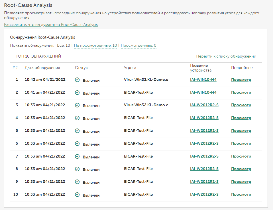 Виджет Root-Cause Analysis.