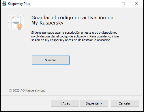 Ventana que le pregunta si desea guardar una suscripción en My Kaspersky