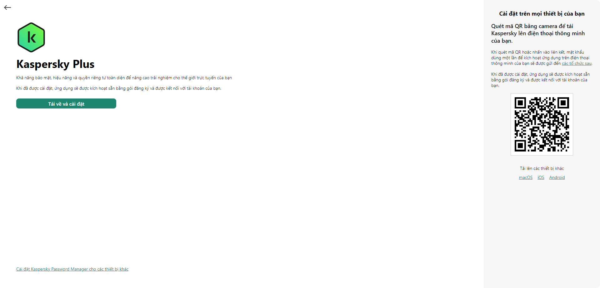 Cửa sổ để tải về và cài đặt ứng dụng