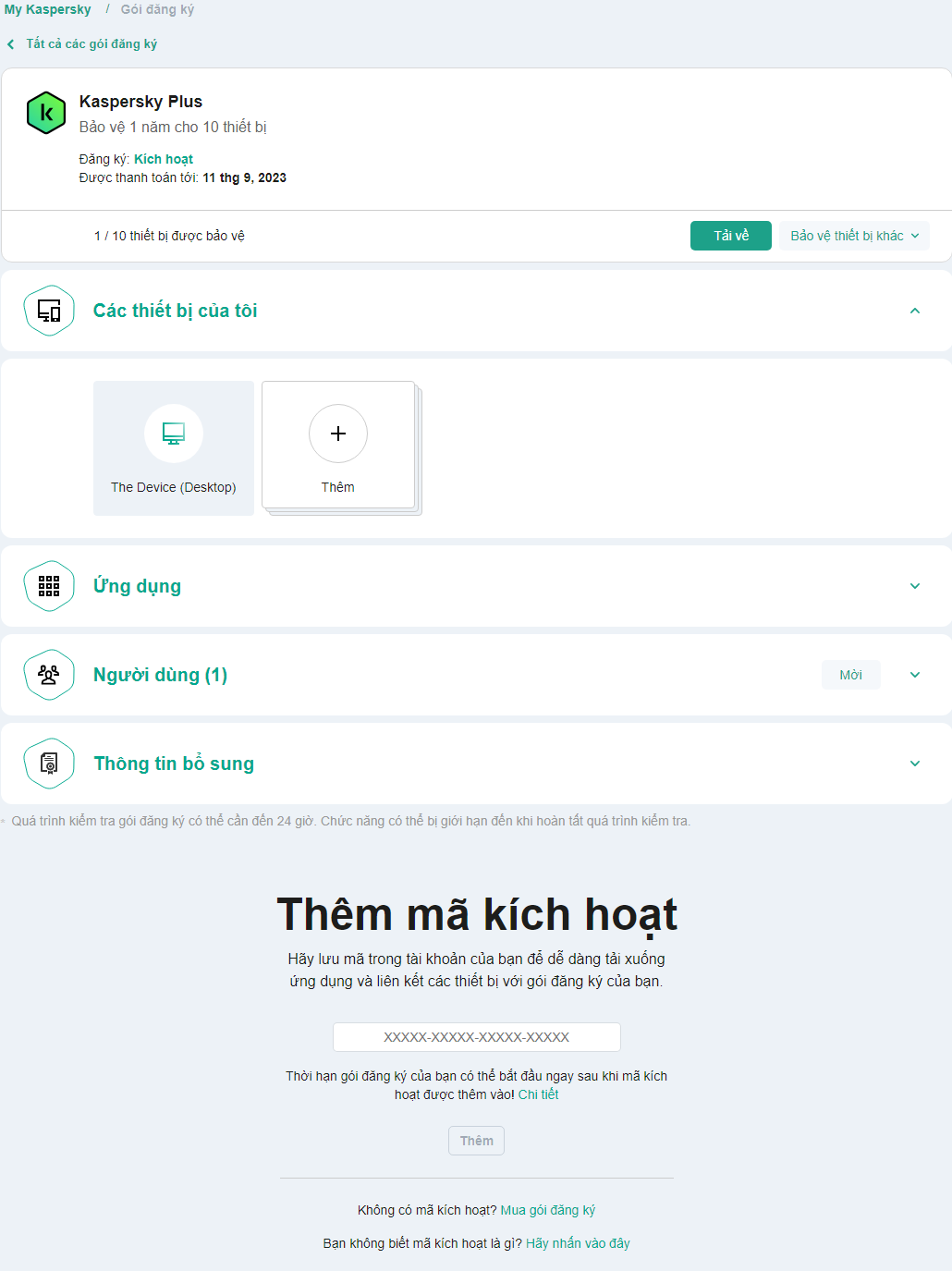Cửa sổ gói đăng ký