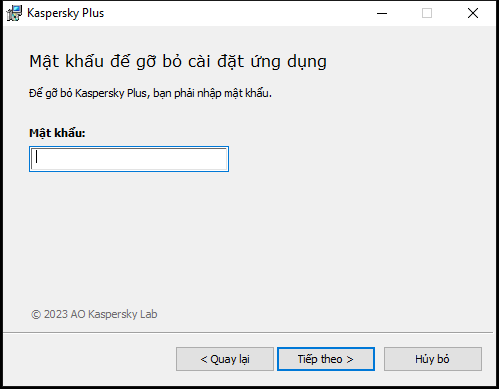 Cửa sổ nhập mật khẩu để gỡ bỏ ứng dụng