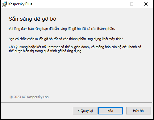 Cửa sổ để xác nhận việc gỡ bỏ ứng dụng