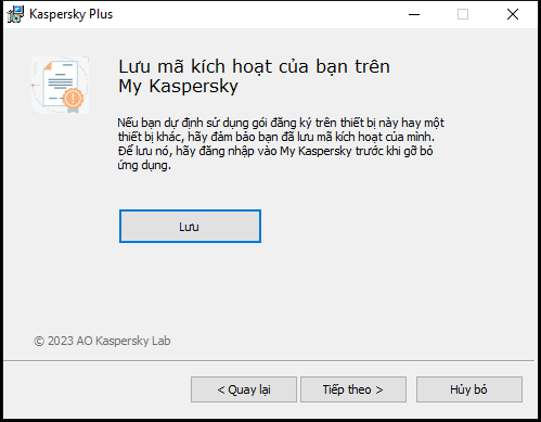 Cửa sổ nhắc lưu đăng ký trong My Kaspersky