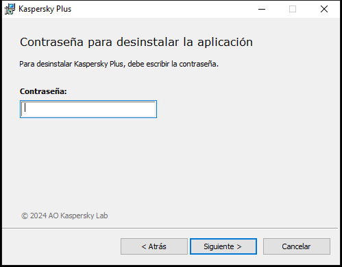 Ventana para ingresar una contraseña para desinstalar la aplicación